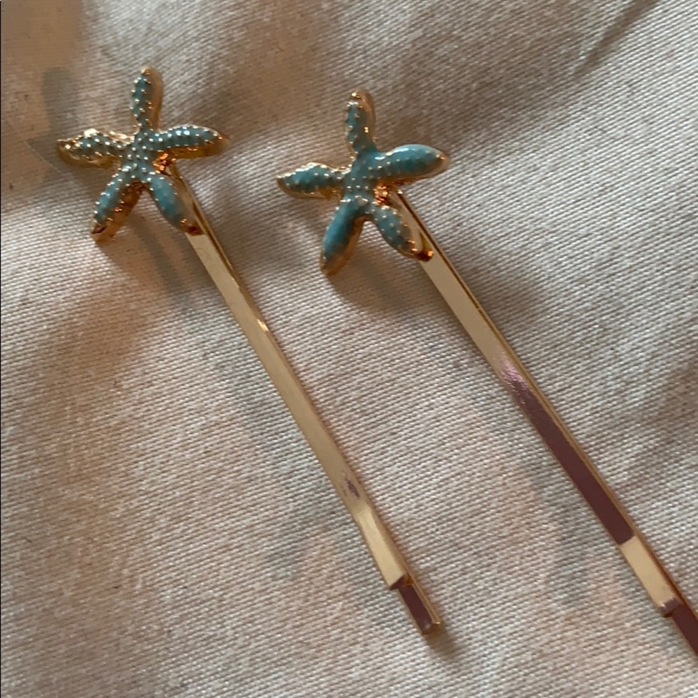 Set of 2 enamel starfish hairpins - Picture 1 of 3